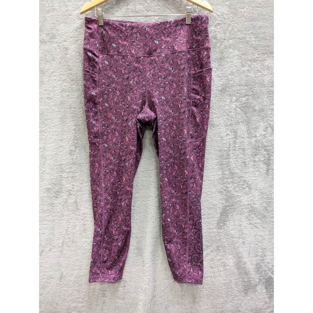Athletic Leggings Reebok Womens XL Purple Abstract Splatter Print Pockets